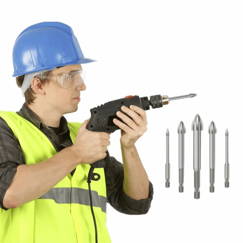 5 шт. износостойкое треугольное сверло, четырехстороннее твердосплавное сверло разных размеров, твердое острое крестовое шестигранное сверло для бетона