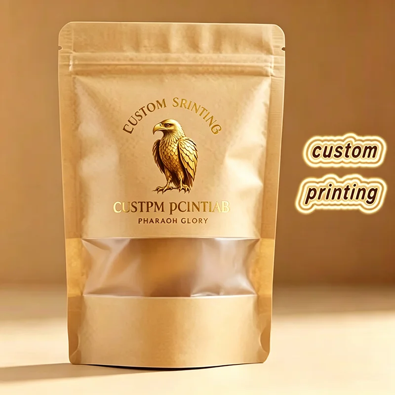 Customized Kraft Paper Ziplock Gift Packaging Bag DIY Matcha Spice Tea Powder Ground Sugar Coffee Custom Logo Storage Pouches view 2