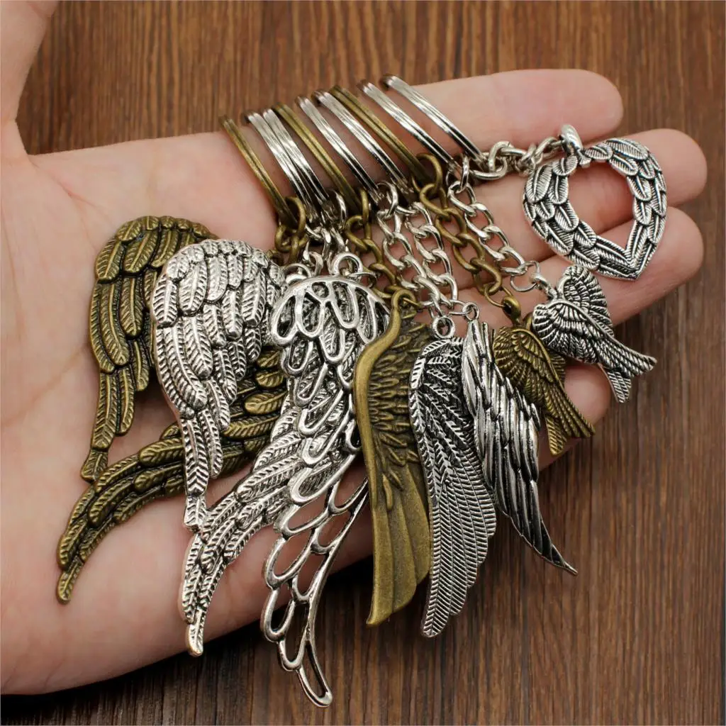 Hot Sale New Angel Wing Keychain Car Keychain Wing Pendants Key Chain For Car Metal Pendant Bag Cute Charm Handmade Gifts