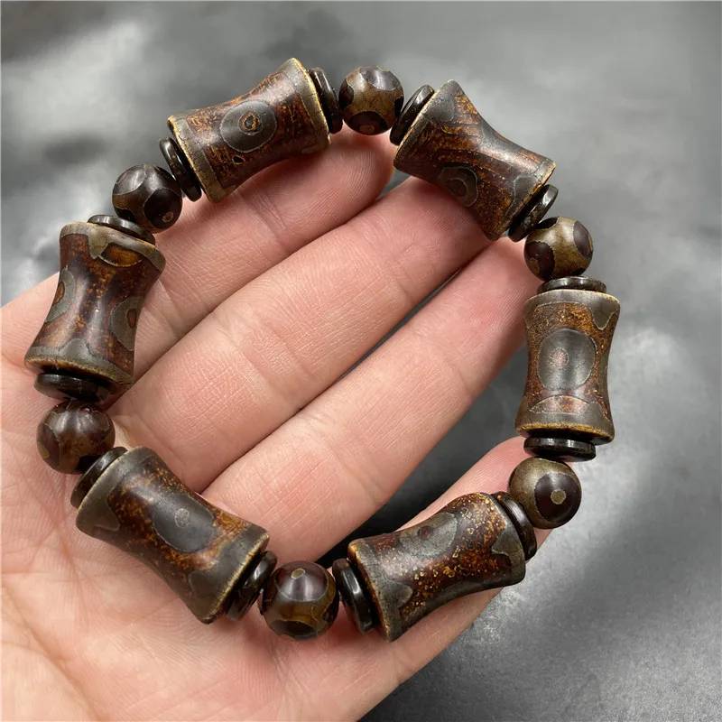 Three-Eyed Dzi Bracelet Tibetan Old Agate Knot Master String