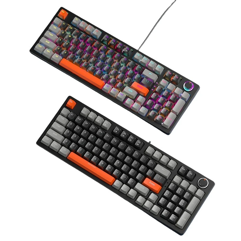 

KA981 dual splicing hot swappable mechanical keyboard computer e-sports game office dual color keycaps RGB blue and red axis