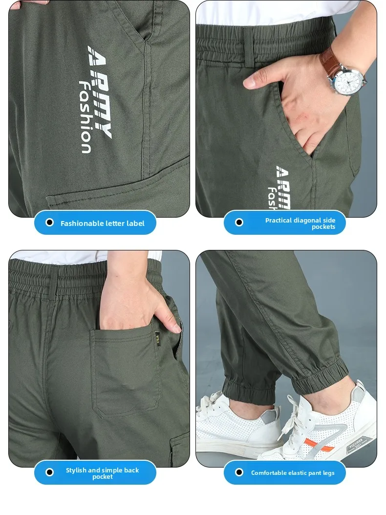 الرجال ملابس العمل غير رسمية السراويل الصيف مكافحة المسيل للدموع مقاومة للاهتراء التمويه فضفاضة تناسب رقيقة السراويل الطويلة لموقع البناء