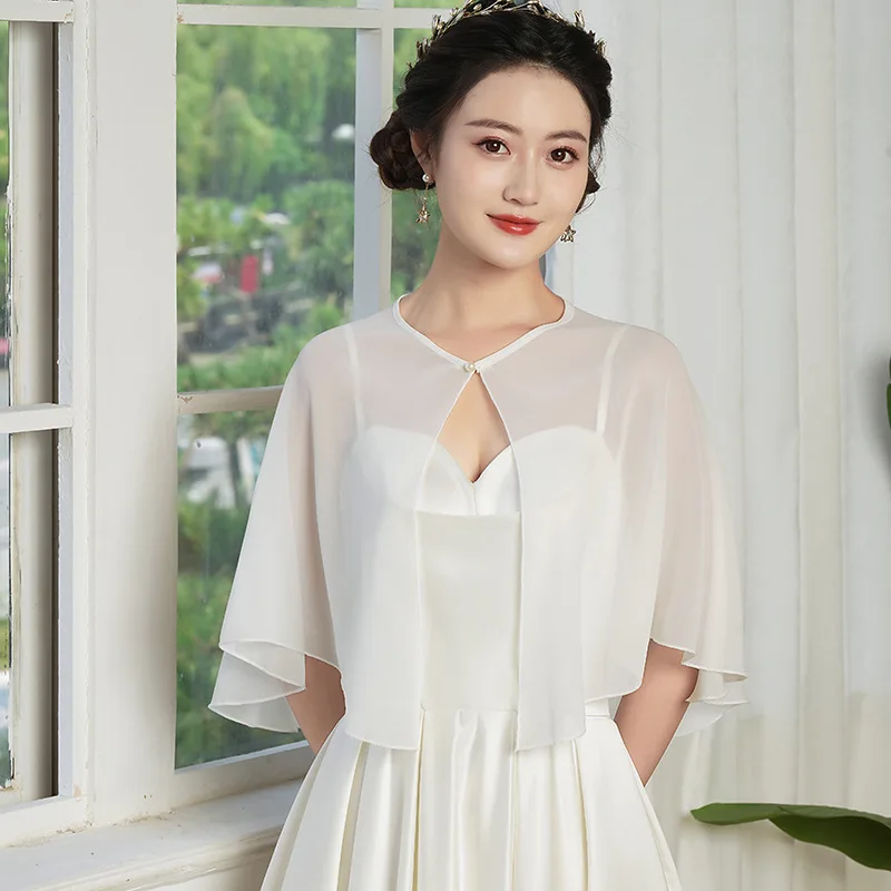 Korean Chiffon Pearl Sunscreen Shawl Women Sun Protection Cardigan Spring Summer Thin Short Air-Conditioning Cape Lace Cloak