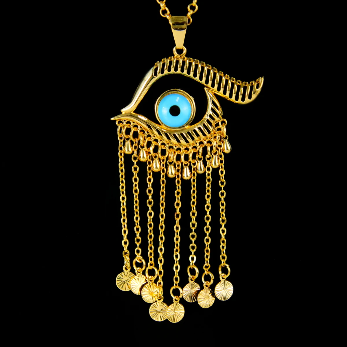 Arabische Mode Quasten-Anhänger 21k Vergoldete Zirkonia-Augen Hip-Hop Halskette Anhänger Dubai Damen Event Party Schmuck Geschenke – Detail 9