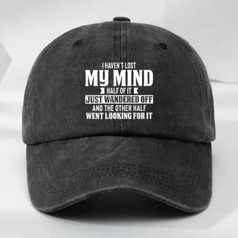 Classic Design My Mind Men's Fun Baseball Cap, Adjustable, Moisture-Wicking, Machine Washable, Black Textured Cap, Suitable for Outdoor Leisure Activities, Trendy Gift