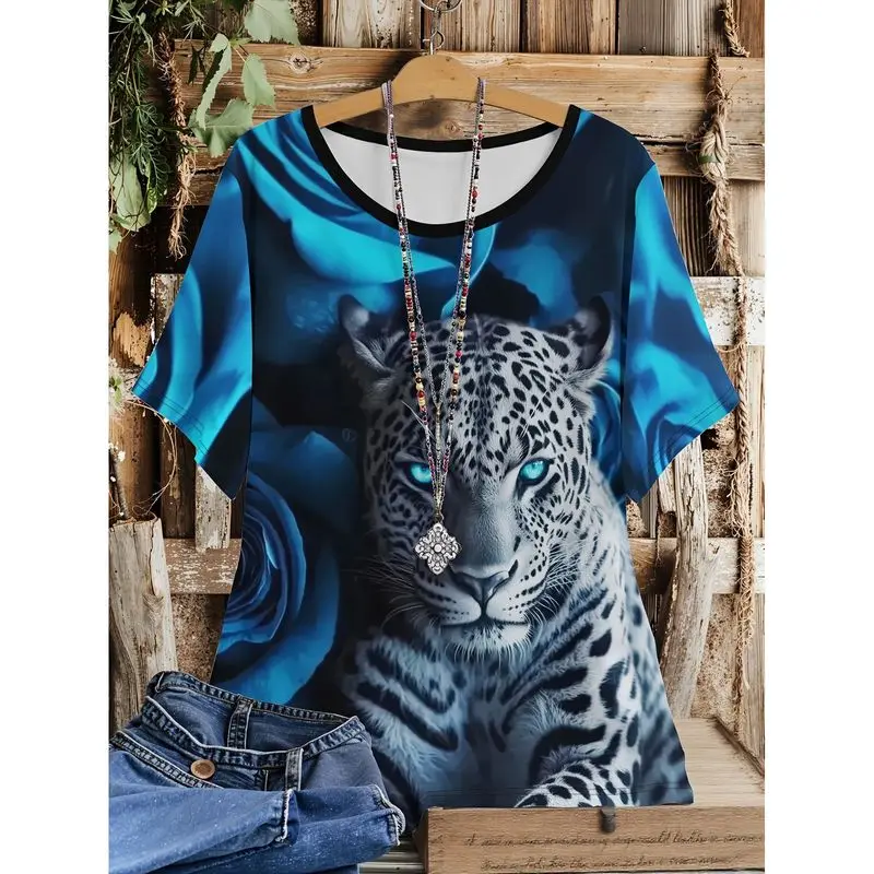 

Новинка лета, женская женская одежда больших размеров с леопардовым принтом, синяя роза, женская внутренняя одежда средней длины, трапециевидной формы, све