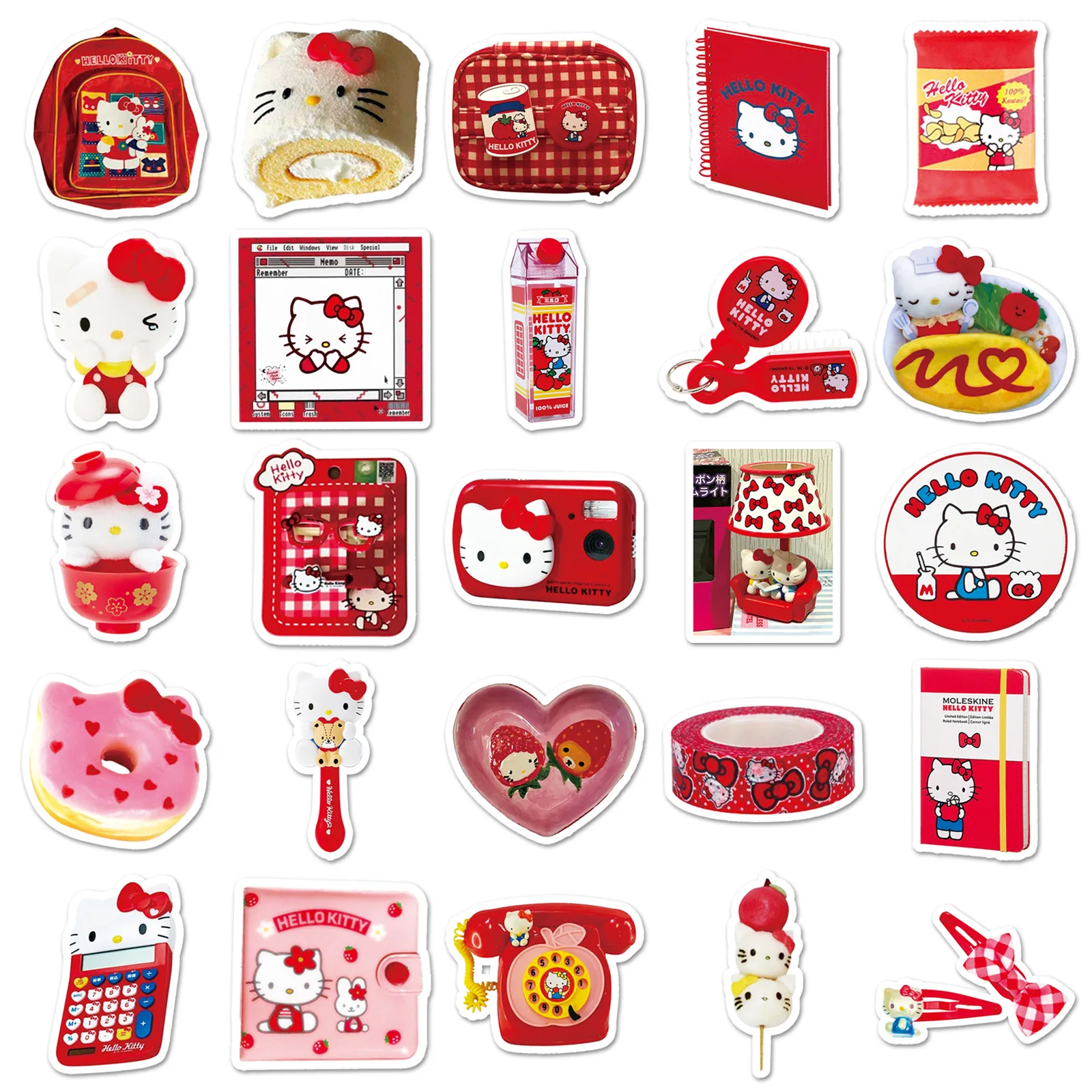 

50PCS Red INS Stickers Hello Kitty Graffiti Cartoon DIY Decoration Girl Gifts Decals Fridge Luggage Laptop Guitar Car Bike Gifts
