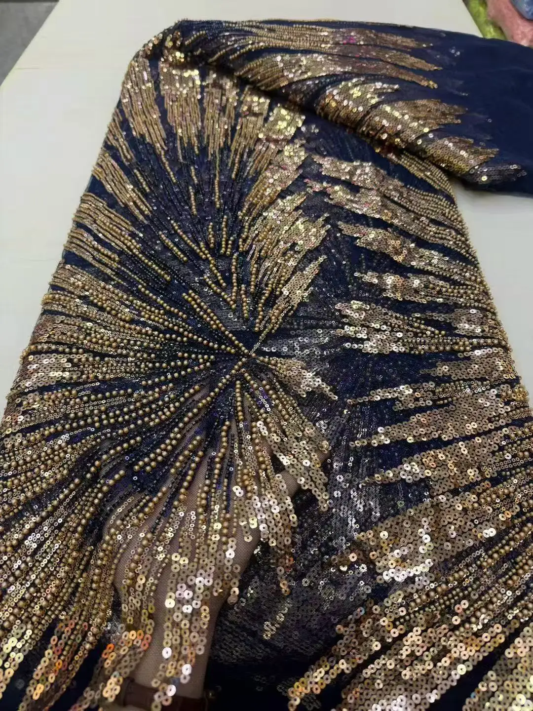 

African Sequins Beaded Lace Fabric, Sequined Embroidery, French Nigerian Lace Fabric, Wedding Dress, High Quality Material Dress