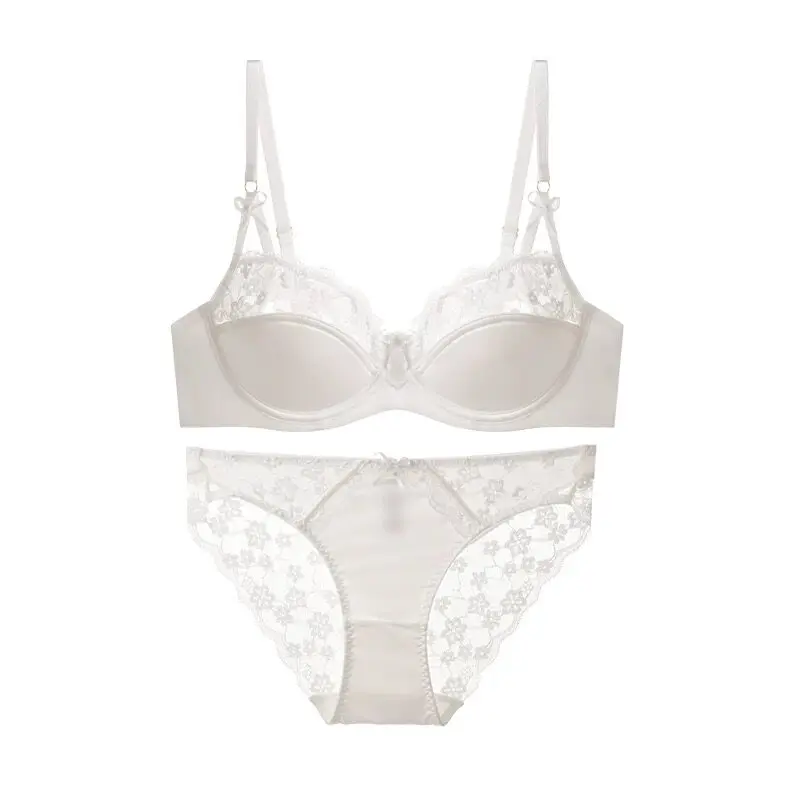 High Quality French Demi Cup Bra Set Soft Lace Thin Lightweight Side Support Anti Sagging Comfort Everyday Wear 32-38AB Bra Suit