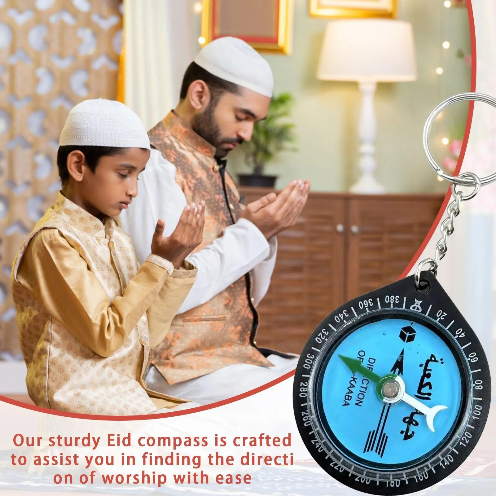 Eid Prayer Keychain Direction Compass Portable Outdoor Guiding Tool Ornament for Family Friends Sisters Siblings Gift view 4