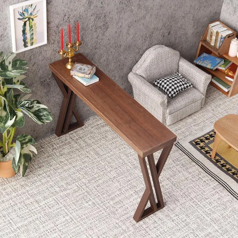 1:12 Miniature Black Walnut Bar Counter Dollhouse Bar Table Model Scene Furniture Decor Toys