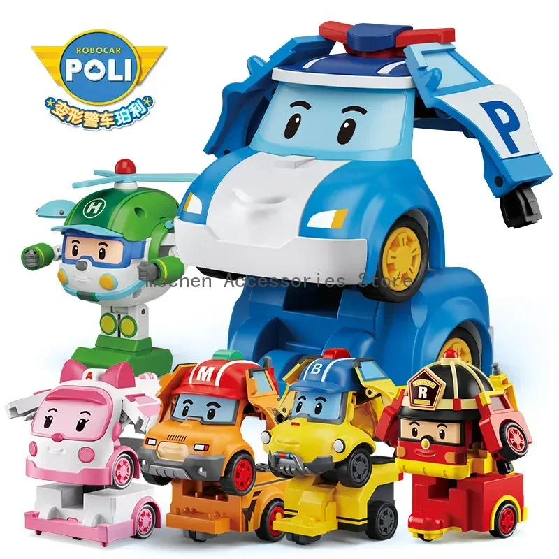 6pcs/set Cartoon Robocar Poli Action Figures Transformation Anime Hand Deformation Car Model Airplane Gift Toys Robots For