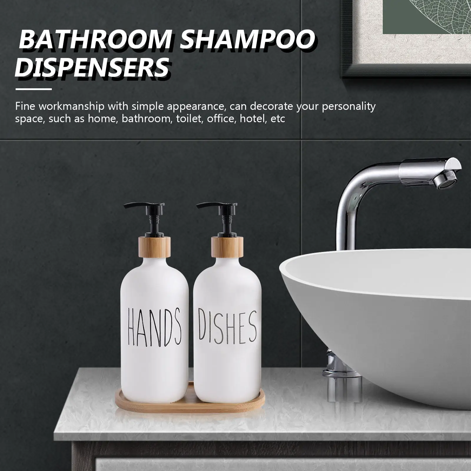 

2Pcs Decorative Soap Dispenser Set Stylish Glass Bottle for Hand Soap Shampoo Lotion Kitchen Bathroom