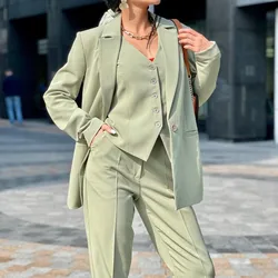 Traje de mujer verde claro con un botón, moda Formal a medida, abrigo con imagen Sexy, chaleco, pantalones, madre de la novia, informal personalizado