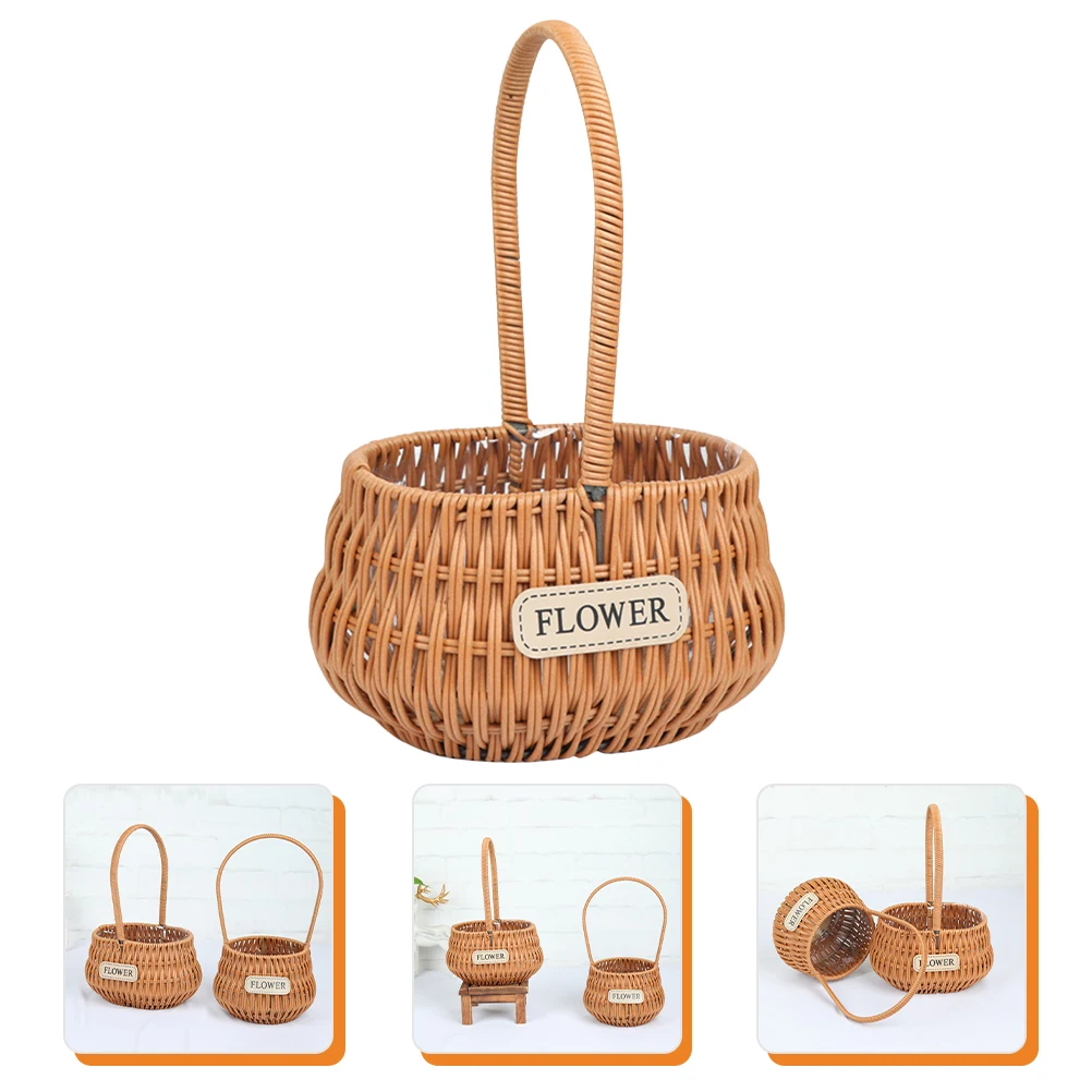 

Rattan Flower Basket Small H for Wedding Girls DIY Decor Lightweight Strong Fruit Baskets Storage Containers