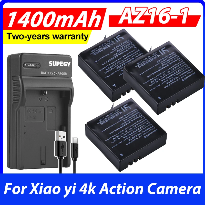 4.4V AZ16-1 Batteries for Xiaomi YI lite 2 4K 4k + USB Charger for Xiao yi 4k Action Camera Battery