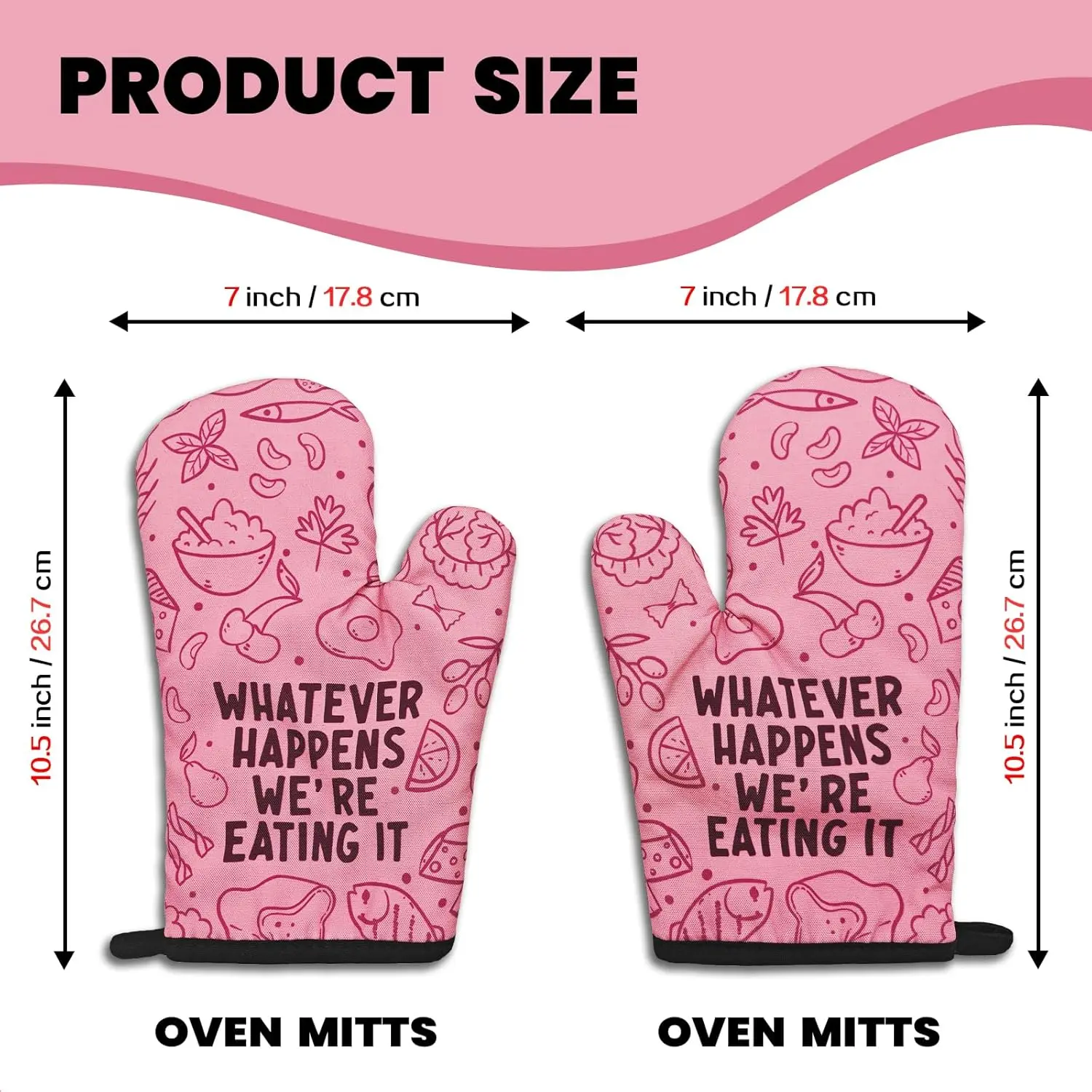 2 Pcs Funny Pink Oven Mitts Whatever Happens We're Eating It Silicone Non-Slip Heat Resistant Oven Mitts with Hanging Loop