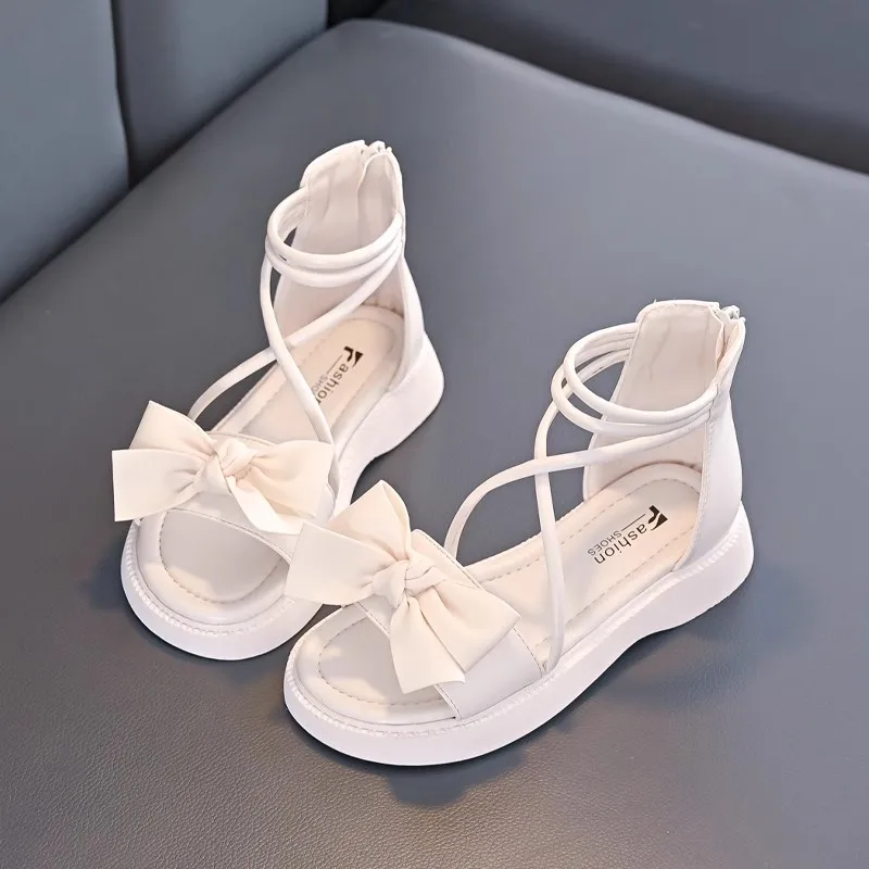 Little Girls High-top Sandals with Cute Bow 2026 New Summer Kids Strappy Sandals Non-slip Simple Boho Style Girls Roman Sandals