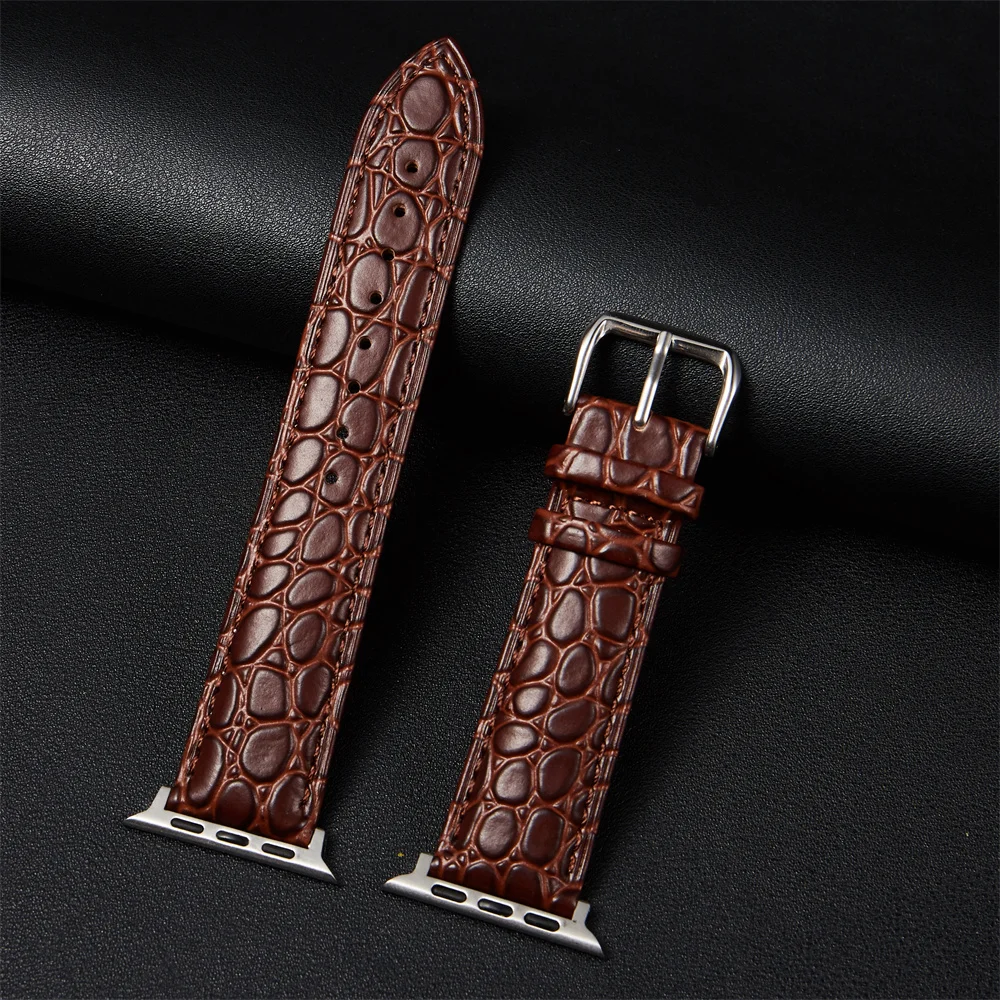 Crocodile Pattern Design Calfskin Leather Watchband for Apple Watch 8/7/6/5/4/3/se/ultra iwatch Strap 38/40/41/42/44/45/49mm