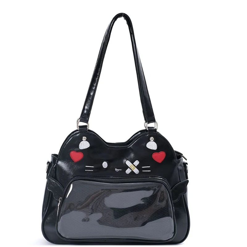 Umhängetasche, Katzenförmige Ita-Tasche mit transparentem Sichtfenster für Abzeichen, Pins und Puppen, leichte, niedliche Mode-Rucksäcke – Detail 18