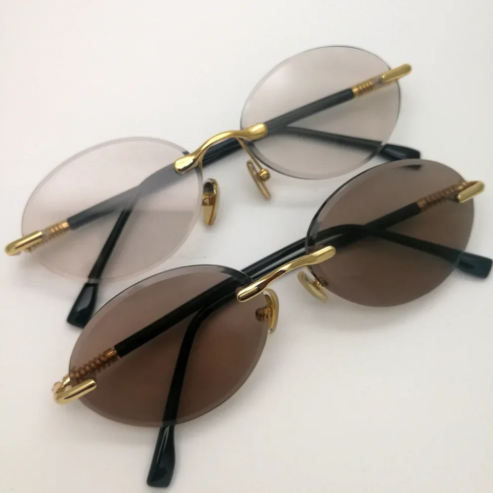 Luxus Randlose Glas Sonnenbrille Männlich Braun Kristall Stein Objektiv Gläser Kleine Oval Vintage Sonnenbrille für Männer Frauen Top Qualität – Detail 7