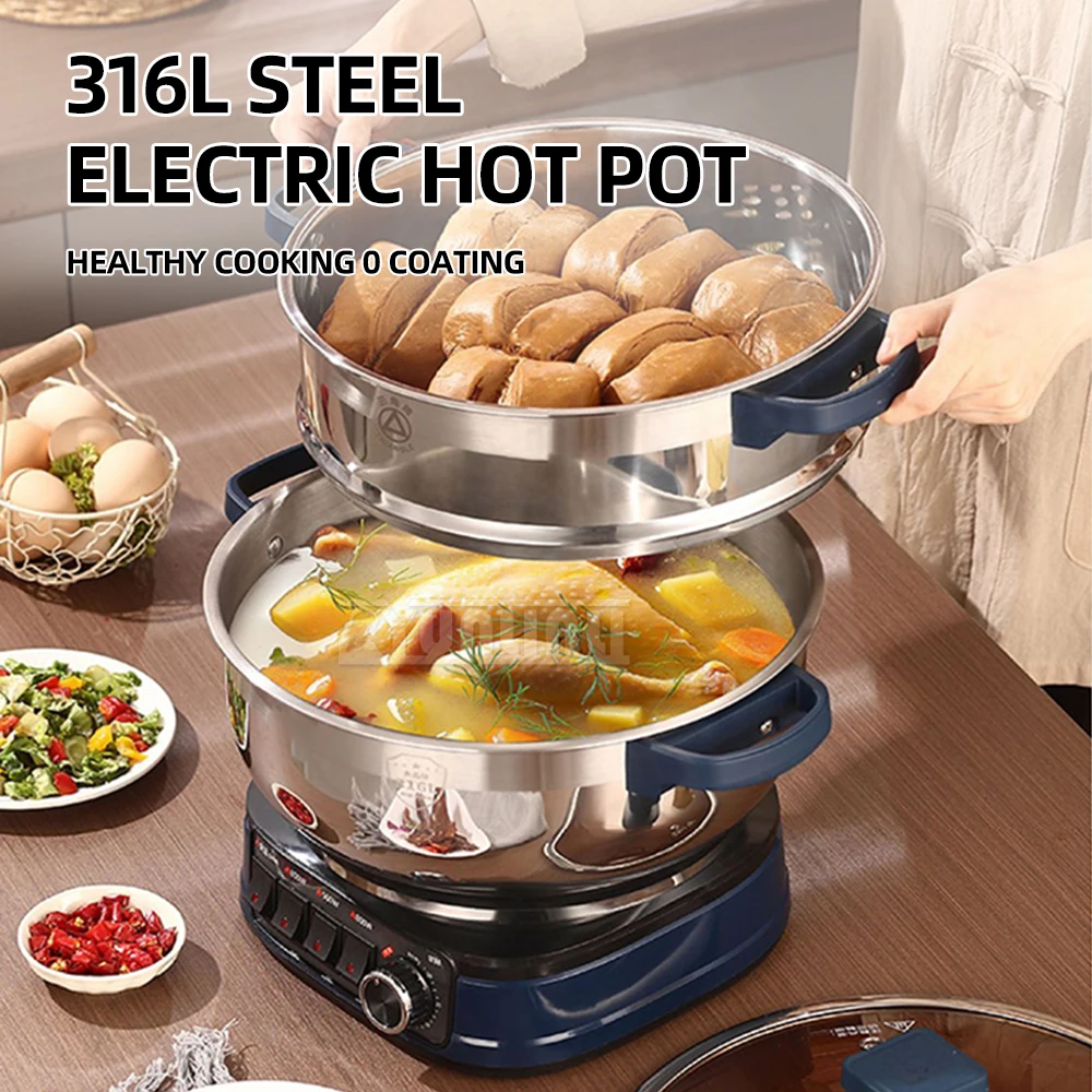 316 مُبخّر من الفولاذ المقاوم للصدأ Vaporera Para Cocinar Al Vapor متعدد الطباخ مقلاة كهربائية وعاء تبخير ووك