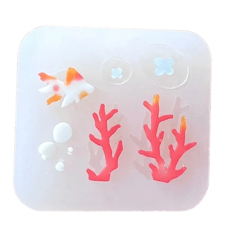 ZB91 Flexible Silicone Mold for DIY Crafts Easy to Clean Epoxy Resin Molds Fish/Coral Shaped Jewelry Decorations Making Mould