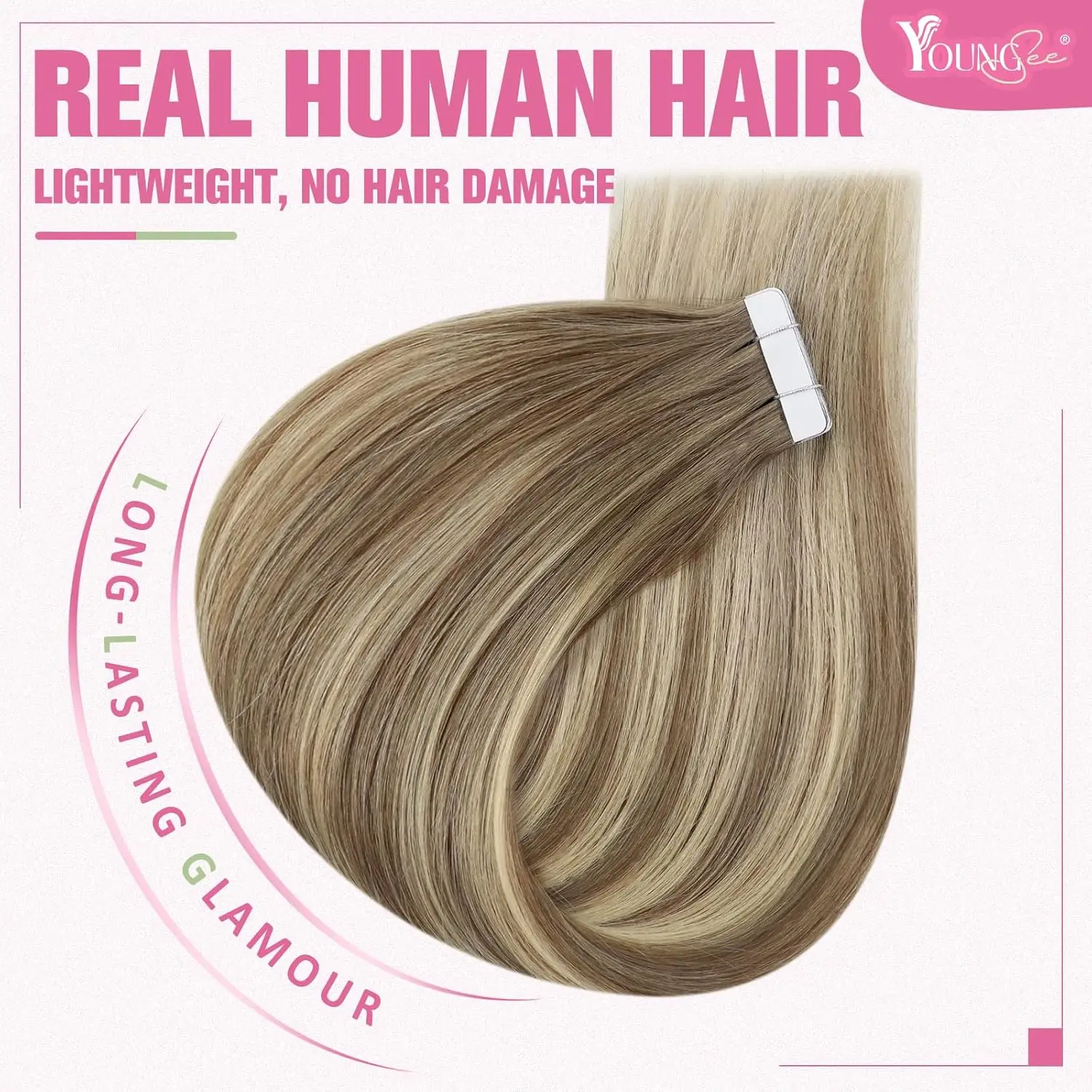 YoungSee Tape in Extensions Human Hair Real Natural Hair 12-24 Inch Invisible Tape in Human Hair For Woman 20Pcs &40Pcs