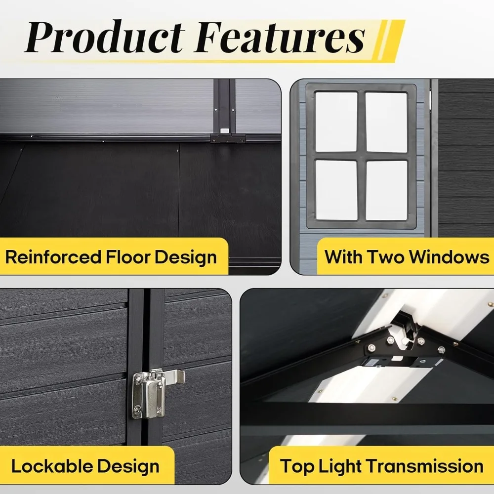 سلال تخزين من الراتنج مقاس 8 × 6 أقدام مسبقة الصنع في الهواء الطلق مع أرضية، وحظائر بلاستيكية وتخليص تخزين خارجي #4