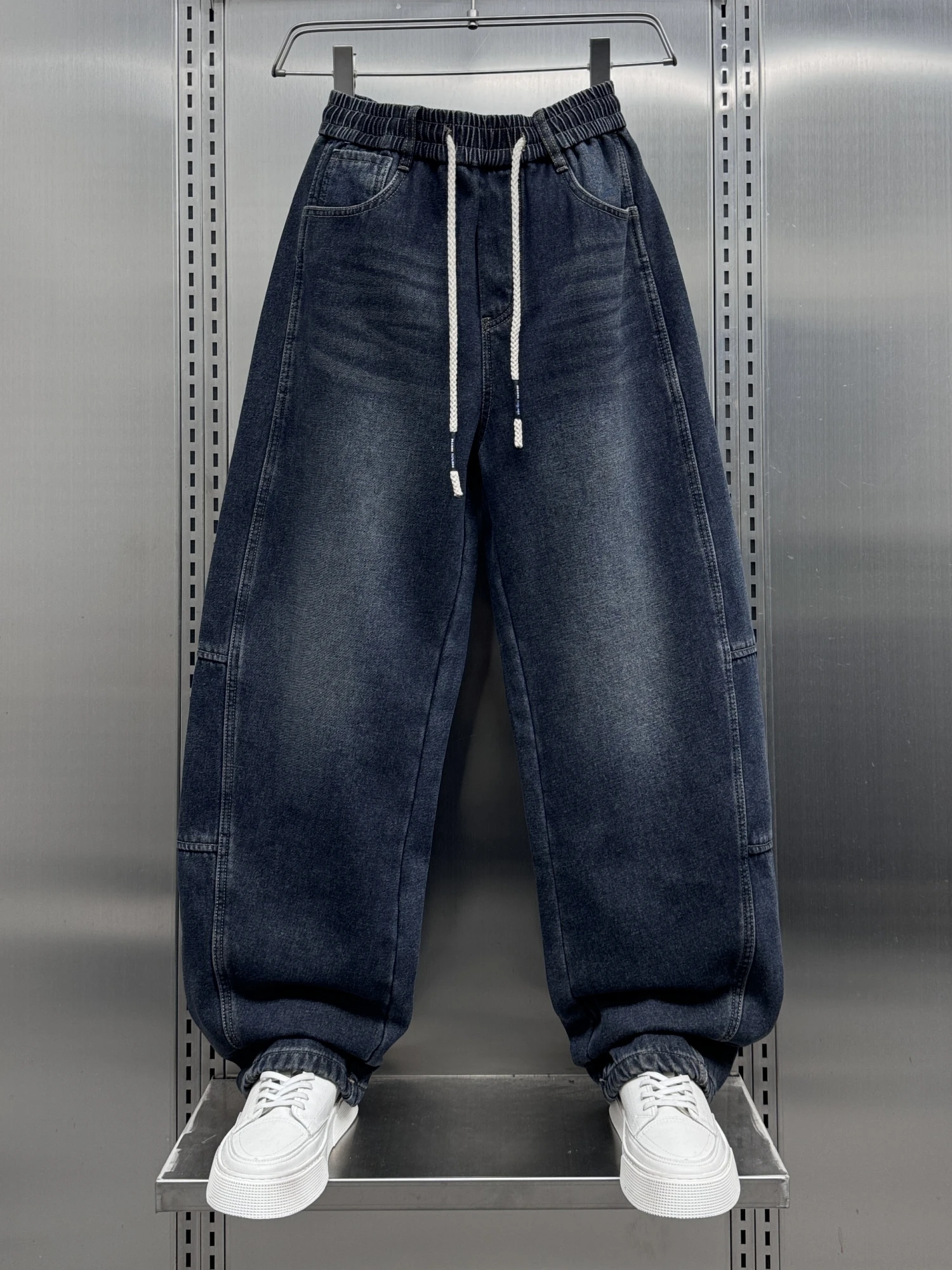 

Winter Thiened Large Size Fce Lined Straight Leg Jeans Waed Casual Loose Fit Street Sle Faionable Men's Denim Pants
