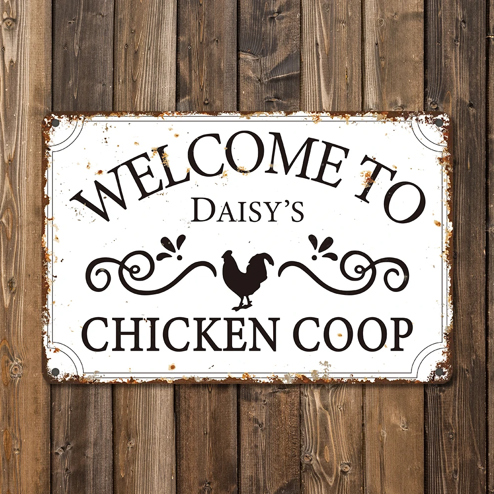 2DFlat Personalized Chicken Coop Tin Sign Custom Family Name Retro Distressed Metal Wall Sign, Farm Hen House Outdoor Decoration