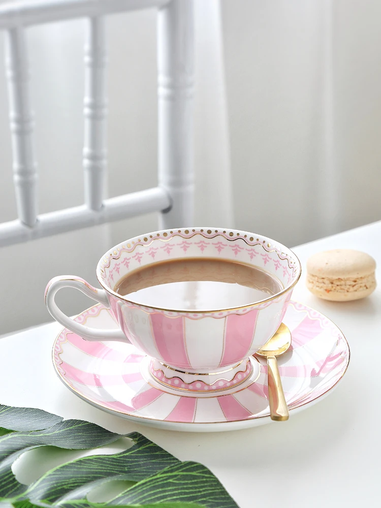 European Coffee Cup and saucer, English Afternoon Tea Set, Teacup Bone China, Home Drink Gifts, Blue and Pink