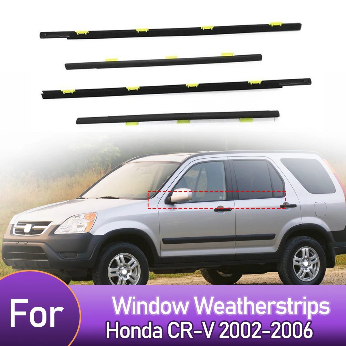 4PCS Car Outer Door Windows Rubber Weatherstrip For Honda CR-V CRV 2002-2006 Waterproof Pressure Sealing Strip Car Accessories