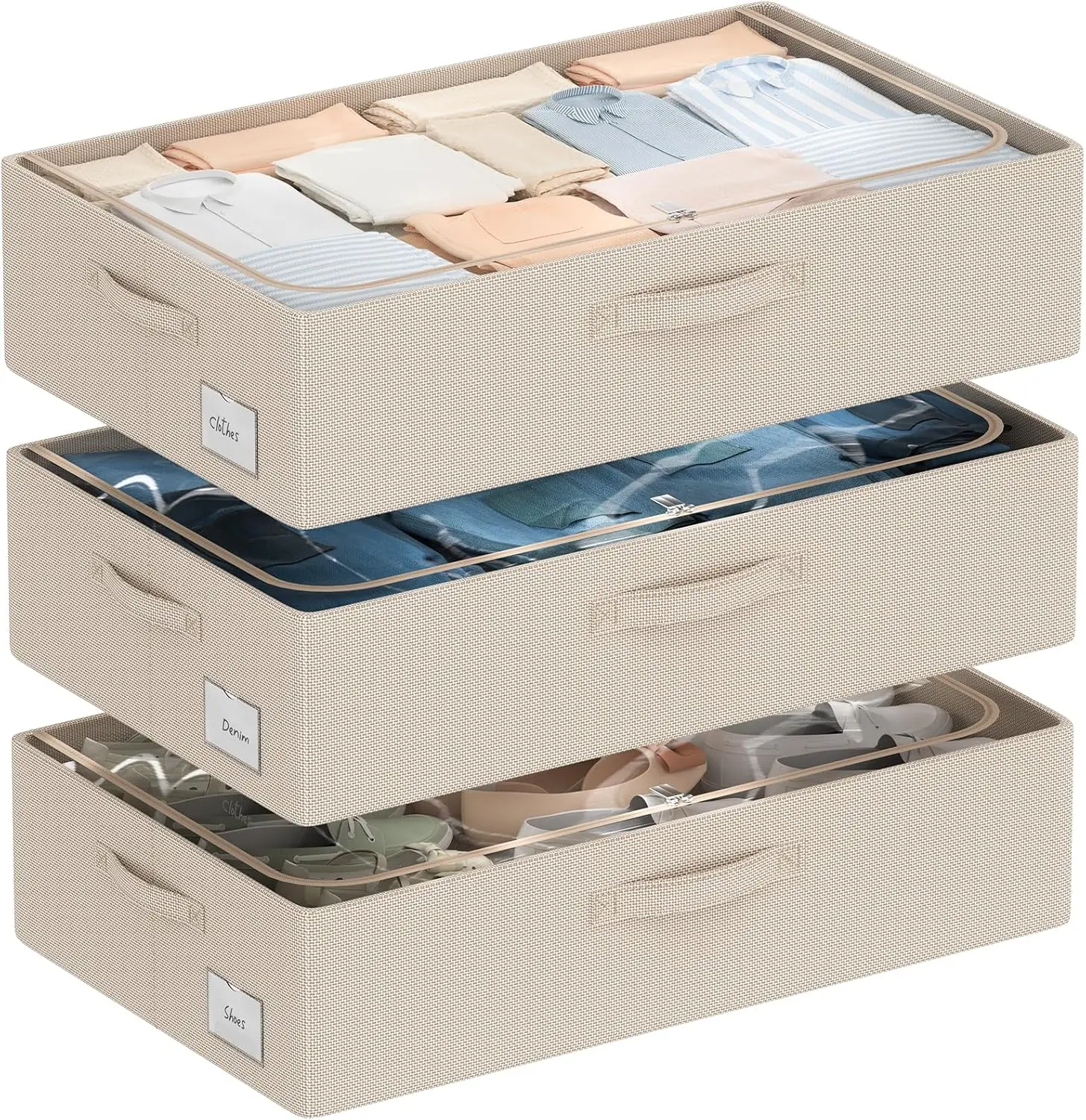 

Набор из 3 контейнеров для хранения под кроватью с металлическим каркасом - прозрачные складные органайзеры для обуви и одежды с крышкой