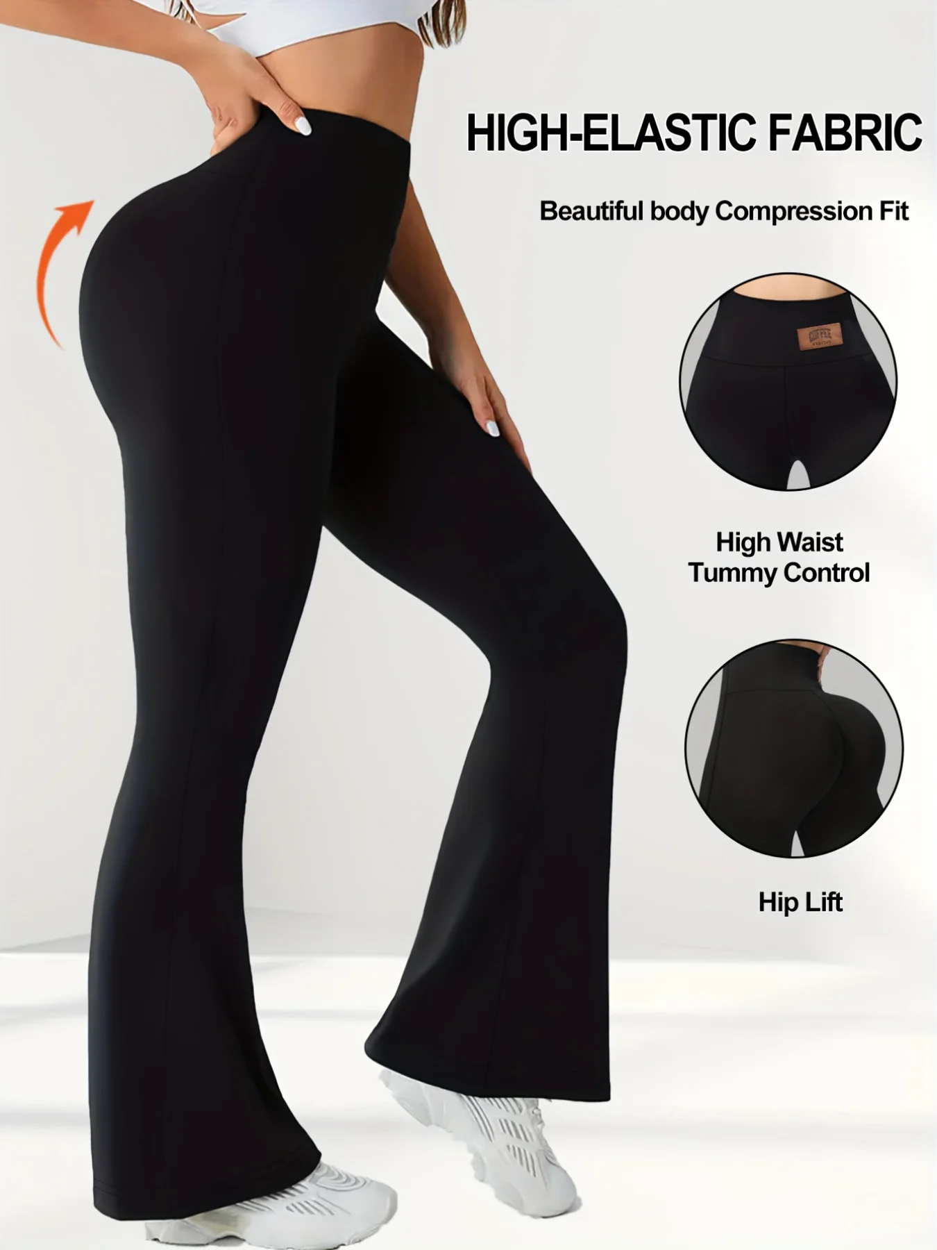 A Spring Women's Black Casual Pants With A Slightly Flared Design And High Waist Elasticity, Suitable For Casual Sports And Yoga