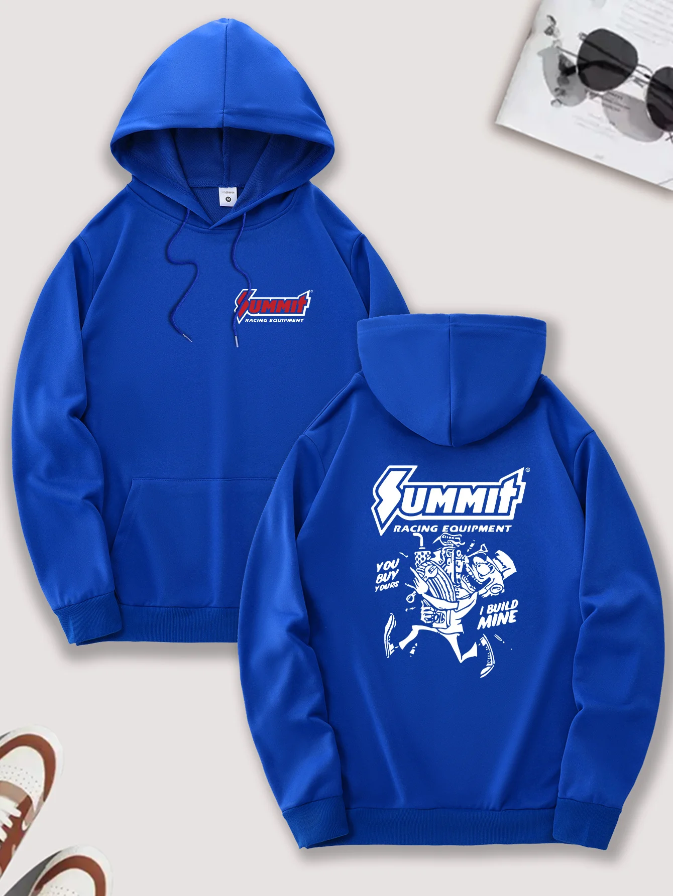 بلوفر كاجوال للرجال مع جيب الكنغر، ملابس مريحة للأنشطة الخارجية، ملابس خارجية، غطاء رأس برسومات، قماش قابل للتمدد