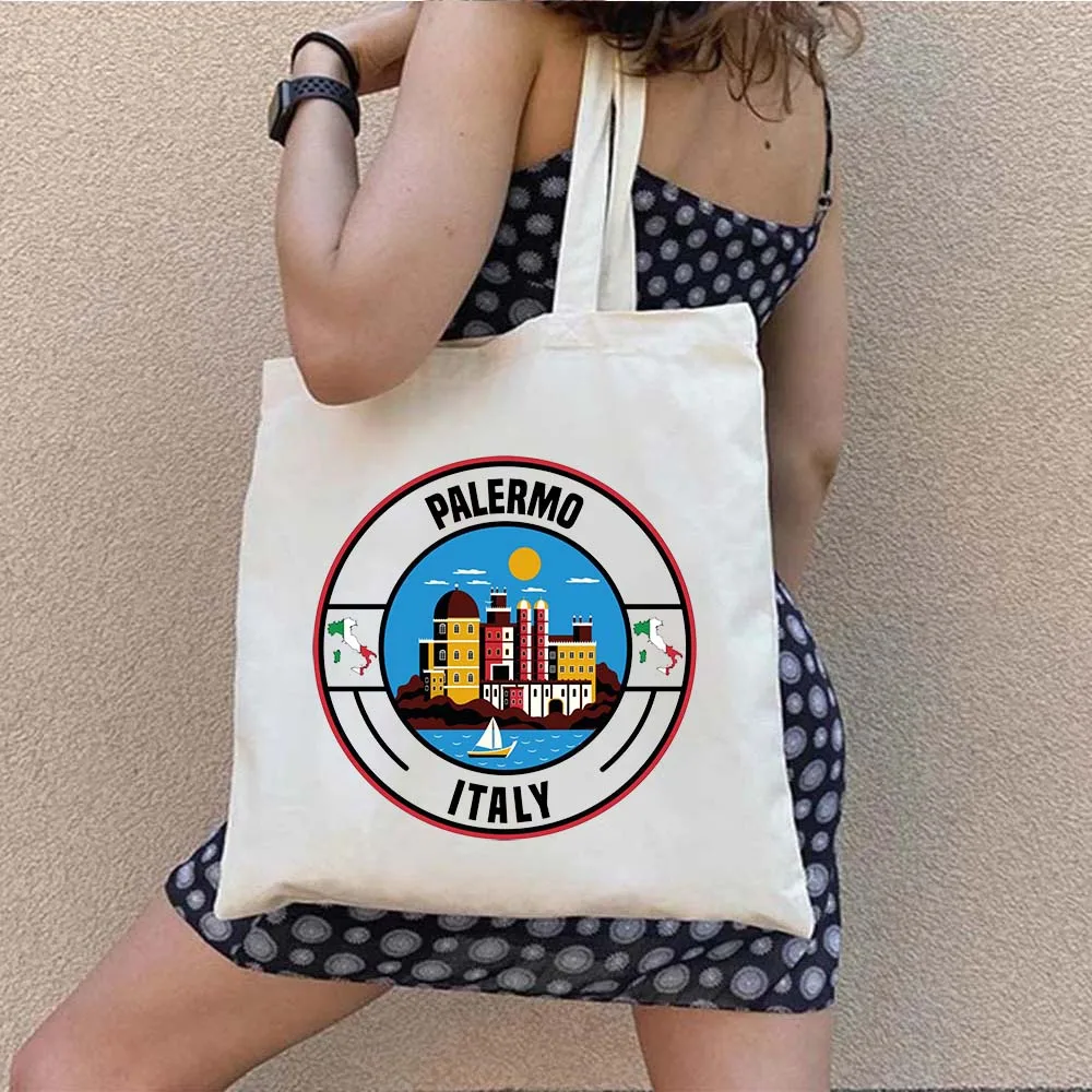 Italia Ciao Bella Pisa Roma Italia Bandiera italiana Palermo Puglia Sardegna Verona Turin Cotone Harajuku Canvas Tote Bag Borsa carina