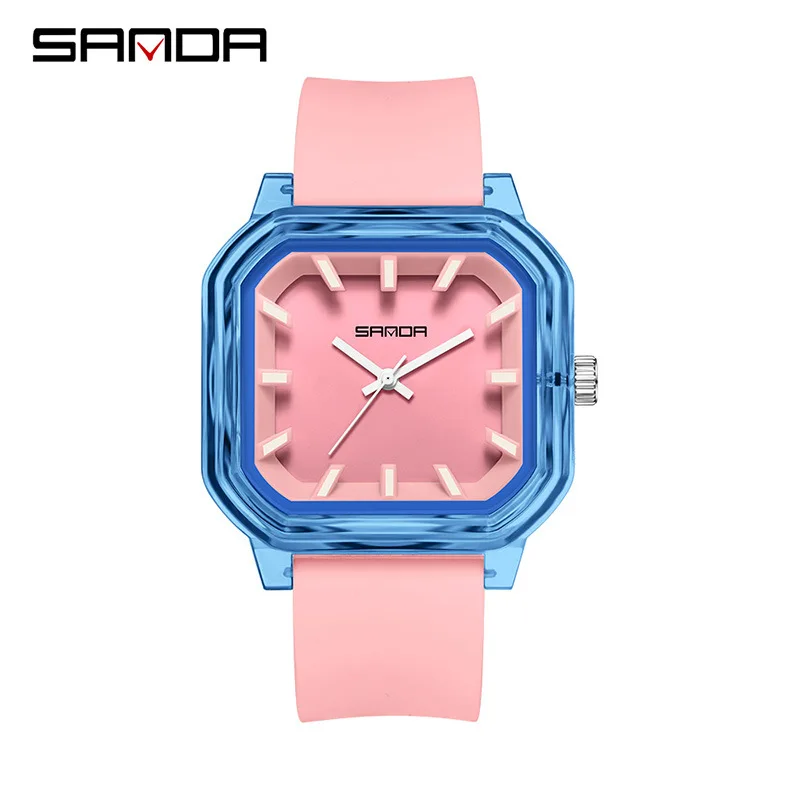 SANDA 9083 ساعة أطفال مربعة عصرية للجنسين 5ATM مقاومة للماء بحزام سيليكون ناعم خفيف الوزن 35 جرام ساعة كوارتز عادية بسيطة #2