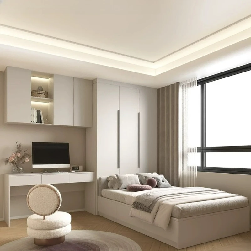 

Solid wood tatami wardrobe bed and desk integrated bedroom household small apartment space-saving bed with locker combination