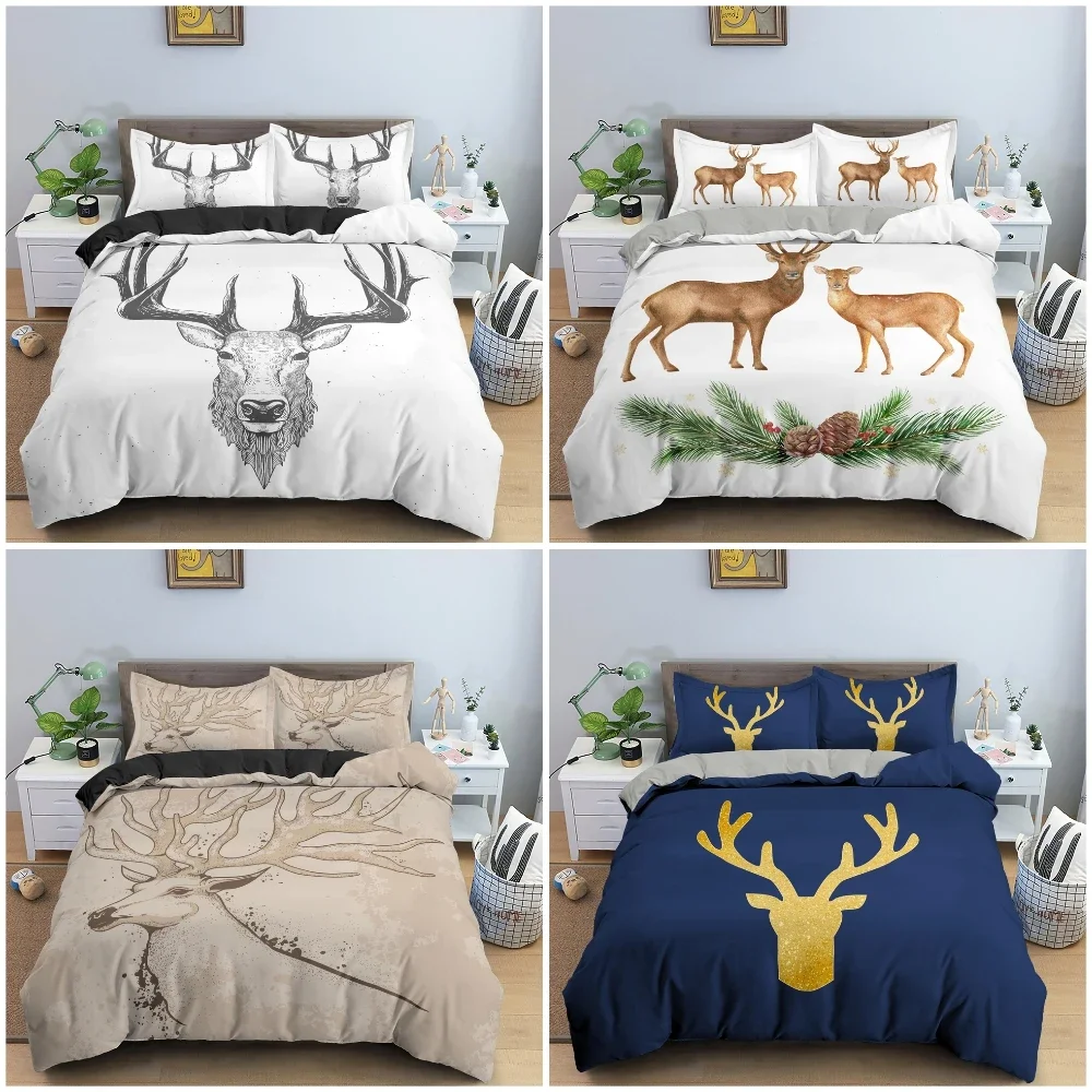 

Cute Cartoon Animal Deer Duvet Cover Soft Cozy Bedding Set King Queen Twin Single Size Bedclothes Home Decor 2/3Pcs