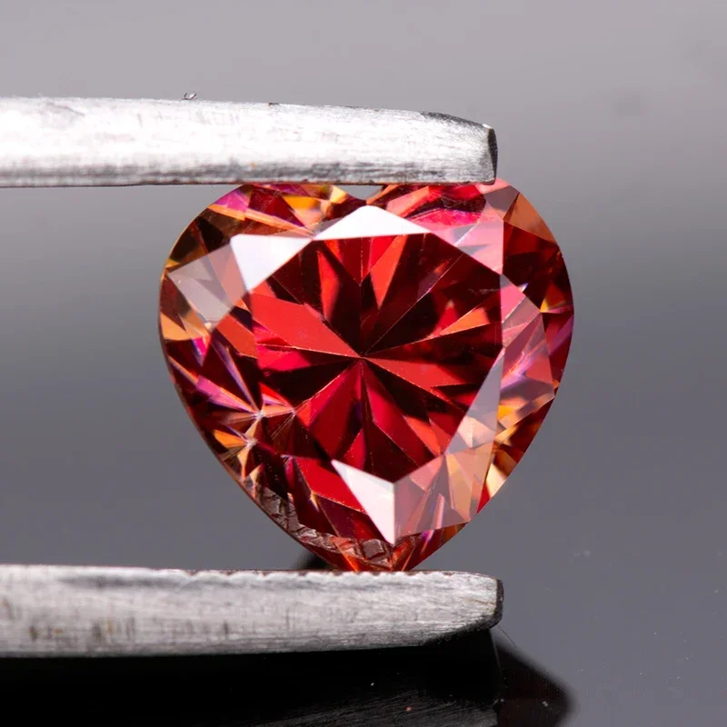 Moissanite Diamond Watermelon Red Color Heart Cut Lab Created Gemstone For Jewelry Making Materials With GRA Certificate