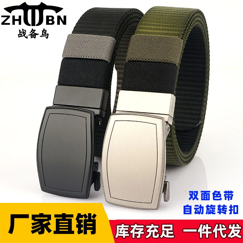 New 3.5 Rotating Automatic Toothless Double sided Two tone Nylon Belt for Men's Casual Simple Canvas Pants