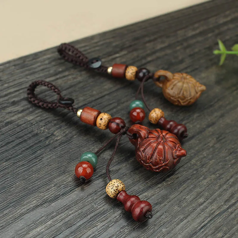 DIY accessories Rosewood handle pot car keychain pendant women's green sandalwood teapot wooden pendant creative gift bag pendan