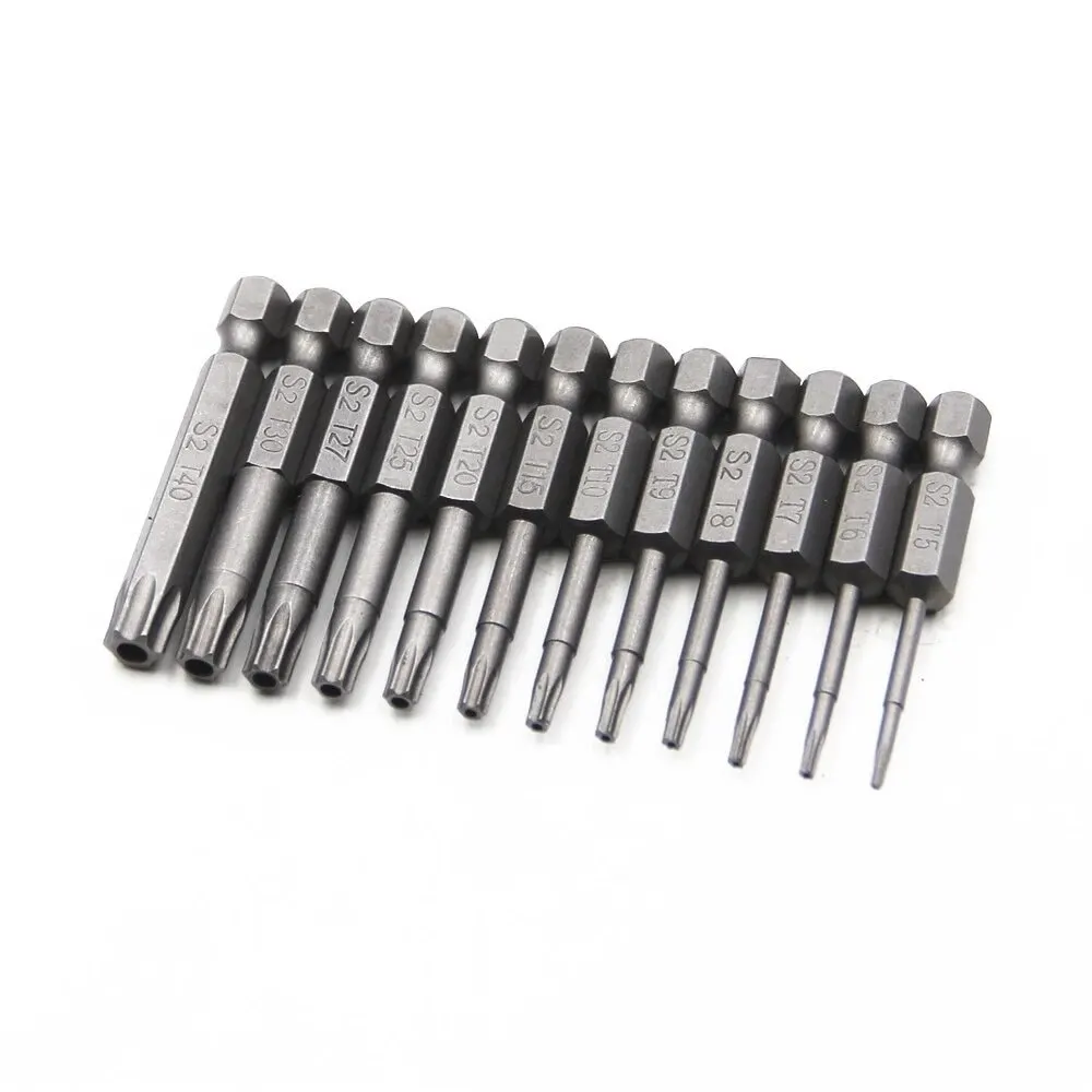 12Pcs Hex Bits Driver Tamper Proof Security Drill Magnetic Bit Set Torx Screwdriver Flat Head F1FC High Quality 50mm