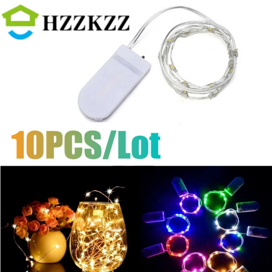 Guirnalda de luces LED con batería, cadena de alambre de cobre, luz de botella impermeable para exteriores, decoración de dormitorio, 10 unidades