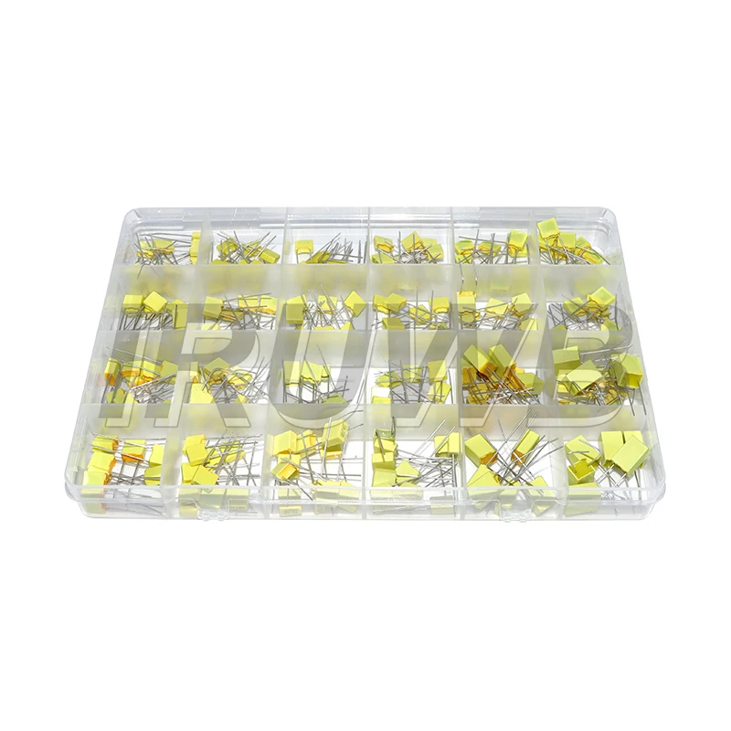24Values × 10Pcs 100V 102J-105J Polypropylene Safety Plastic Film Capacitors Set 240Pcs Correction Capacitor Assorted Kit