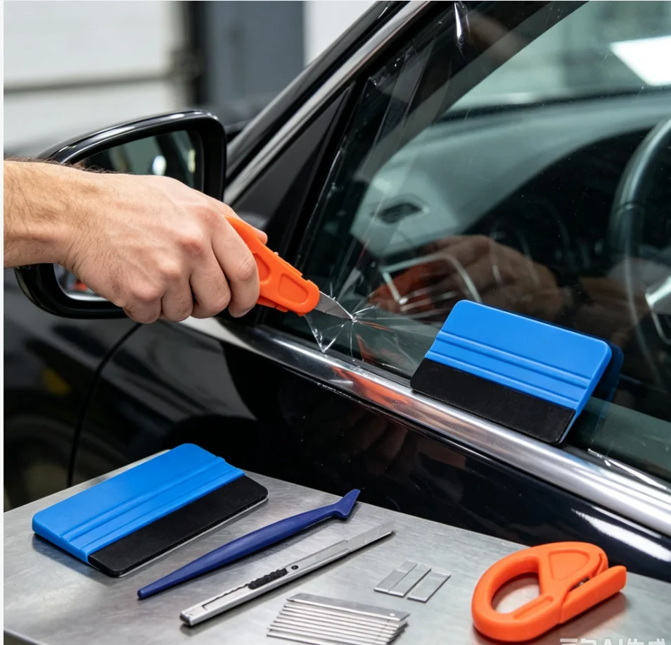 15The car window film application tool kit includes a felt scraper,Retractable utility knife and snap-off blade