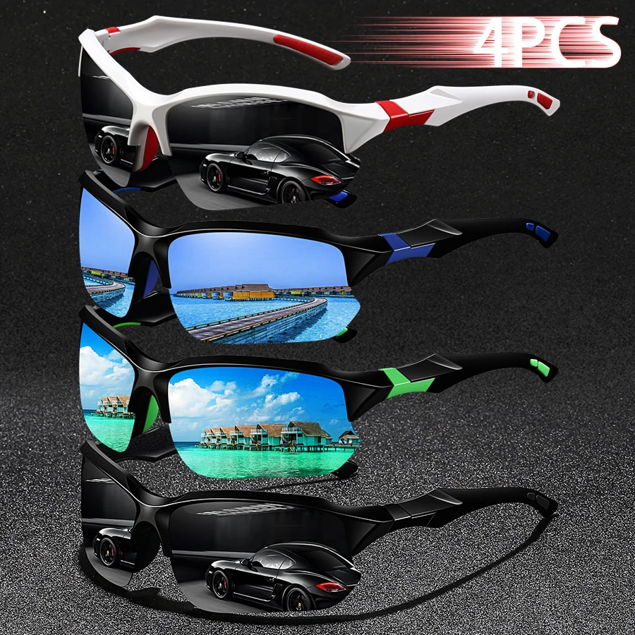 4 قطعة موضة خمر نصف إطار القيادة الصيد الدراجات نظارات شمسية رياضية الرجال النساء تسلق الجبال نظارات شمسية UV400 نظارات