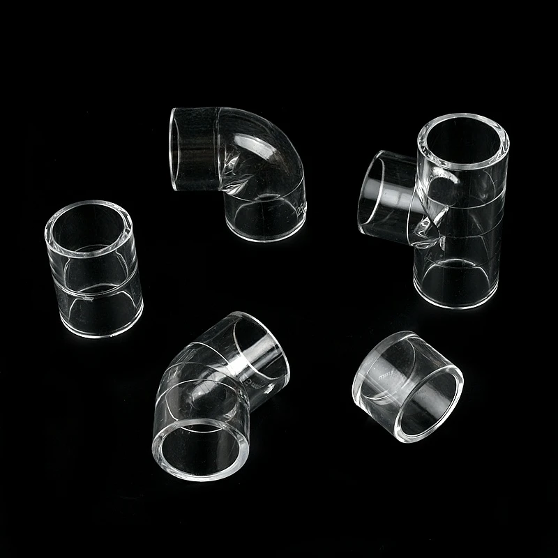 1PC I.D 16/20/25/32mm Acrylic Pipe Fittings Transparent 90 Degree Elbow End Plug Tee Connectors Aquarium Fish Tank Garden Joint