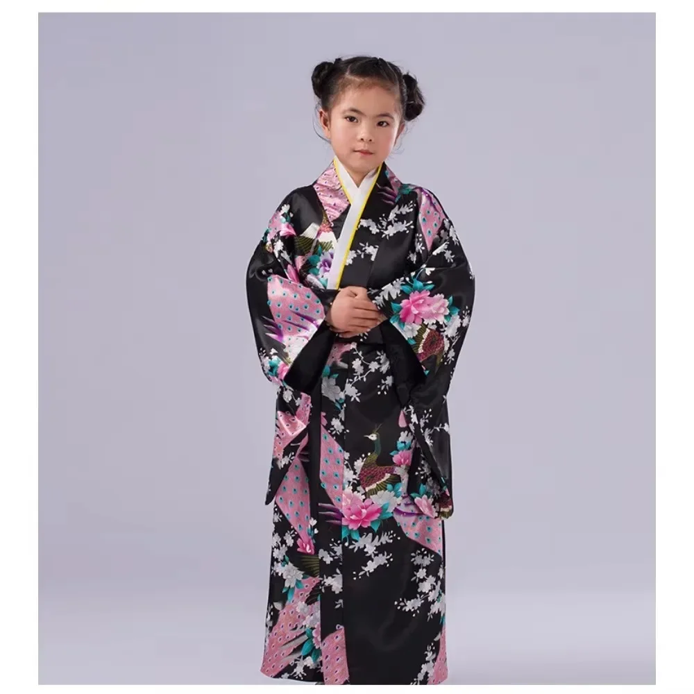 Japanese Fashion Children's Japanese Kimono Traditional Dress Printed Yukata Robe Primary School Students Show Photo Dress